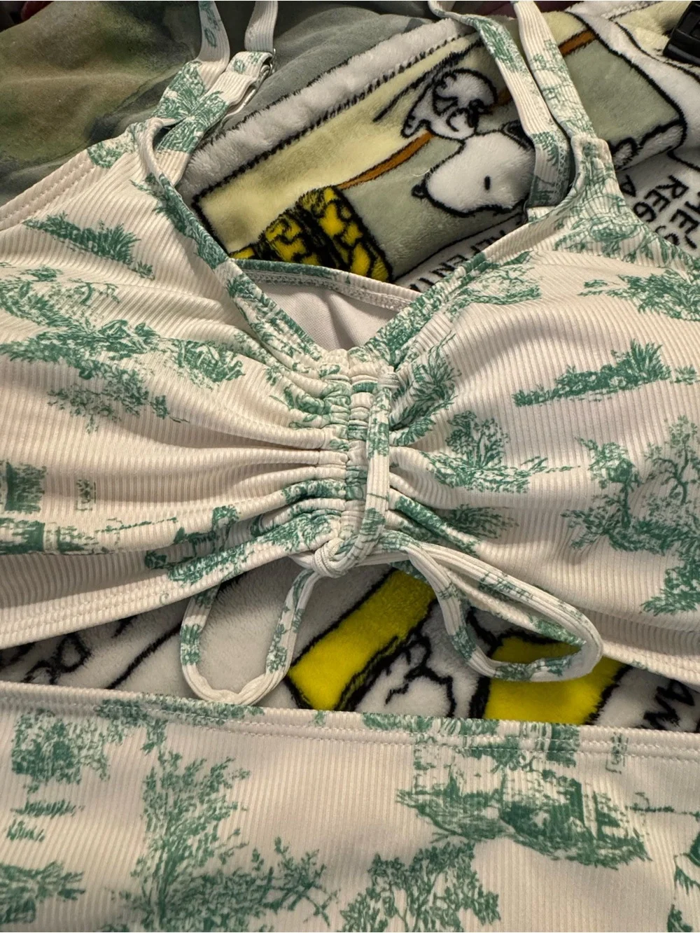 Green Toile High-Waist Bikini Set - Unbranded